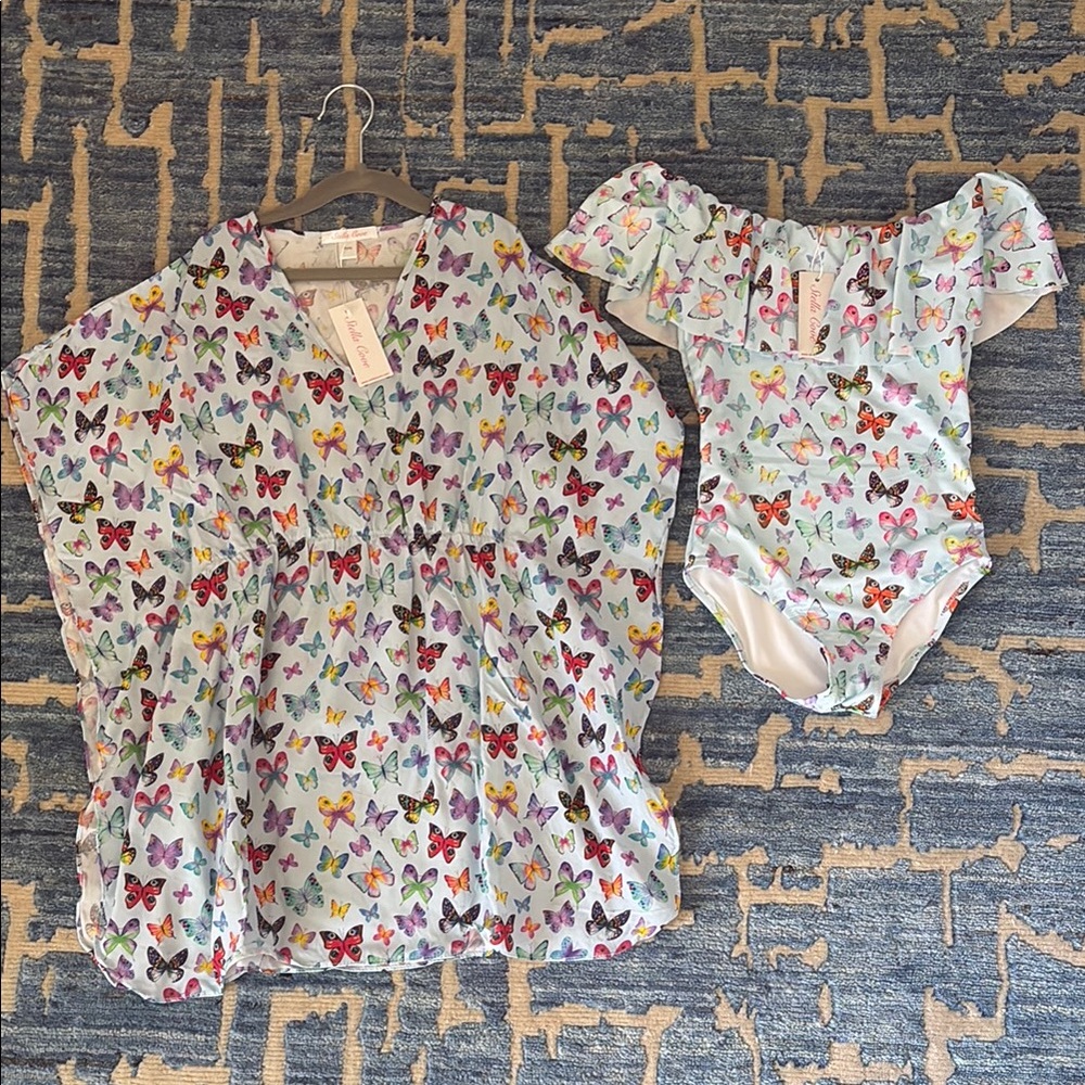 NWT Stella Cove Girls Butterfly Print Dress and Swimsuit Set Size 8